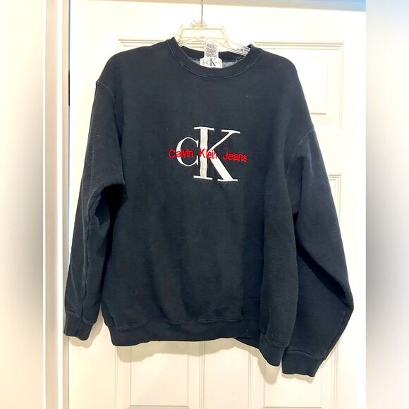 Calvin Klein Jeans Vintage Black Crewneck Embroidered Sweatshirt Size XL - Picture 1 of 8